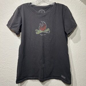 Gray Life Is Good Happy Hour Campfire T-Shirt Graphic Women’s Medium Classic Fit